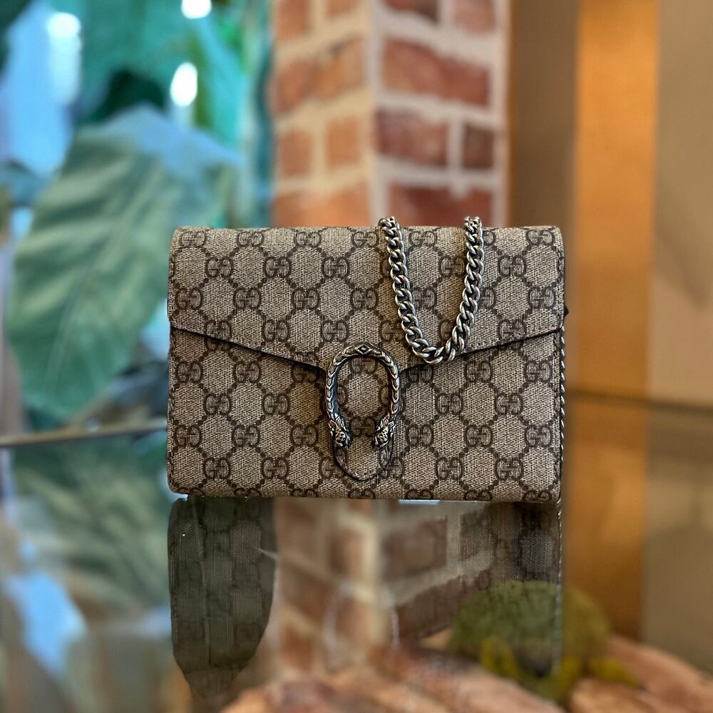 GUCCI Dionysus GG Web Canvas Wallet On Chain Crossbody